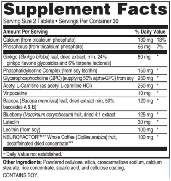 Advanced Memory Formula Supplement Facts